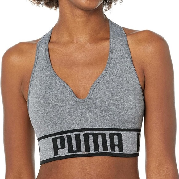 Puma Gray V-Neck Sports Bra with Racerback - Picture 1 of 5